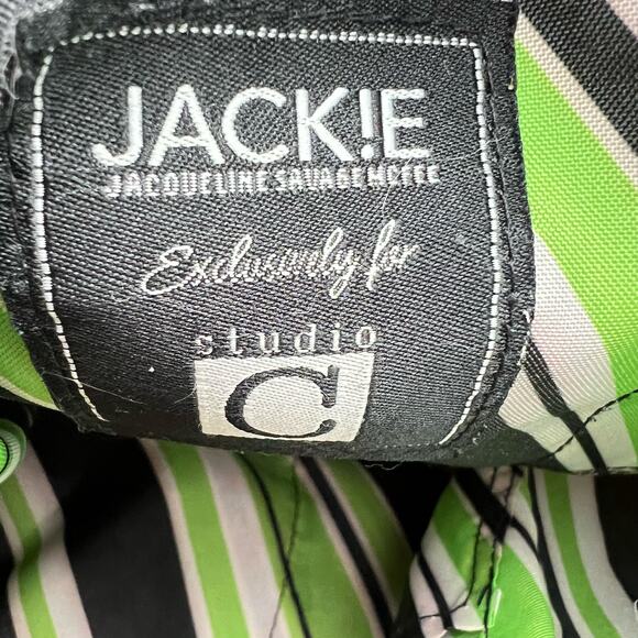 Womens Handbag Tote Jackie Studio C Geometric Pattern Pockets Black Green - Picture 3 of 15